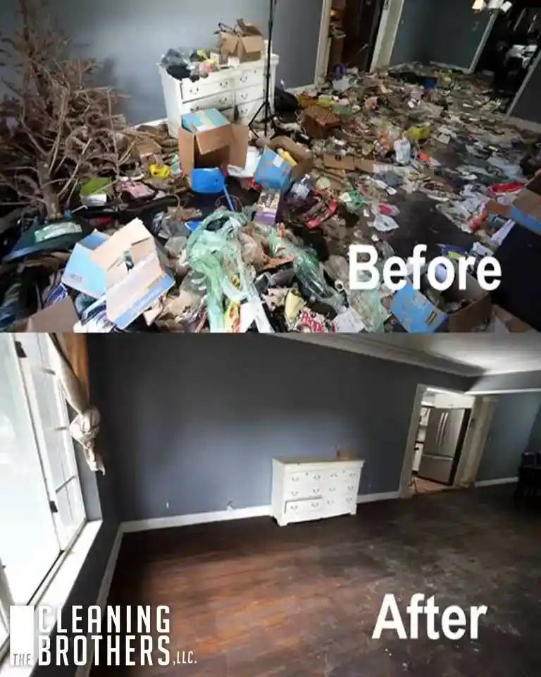 Before and after cleaning transformation of cluttered space