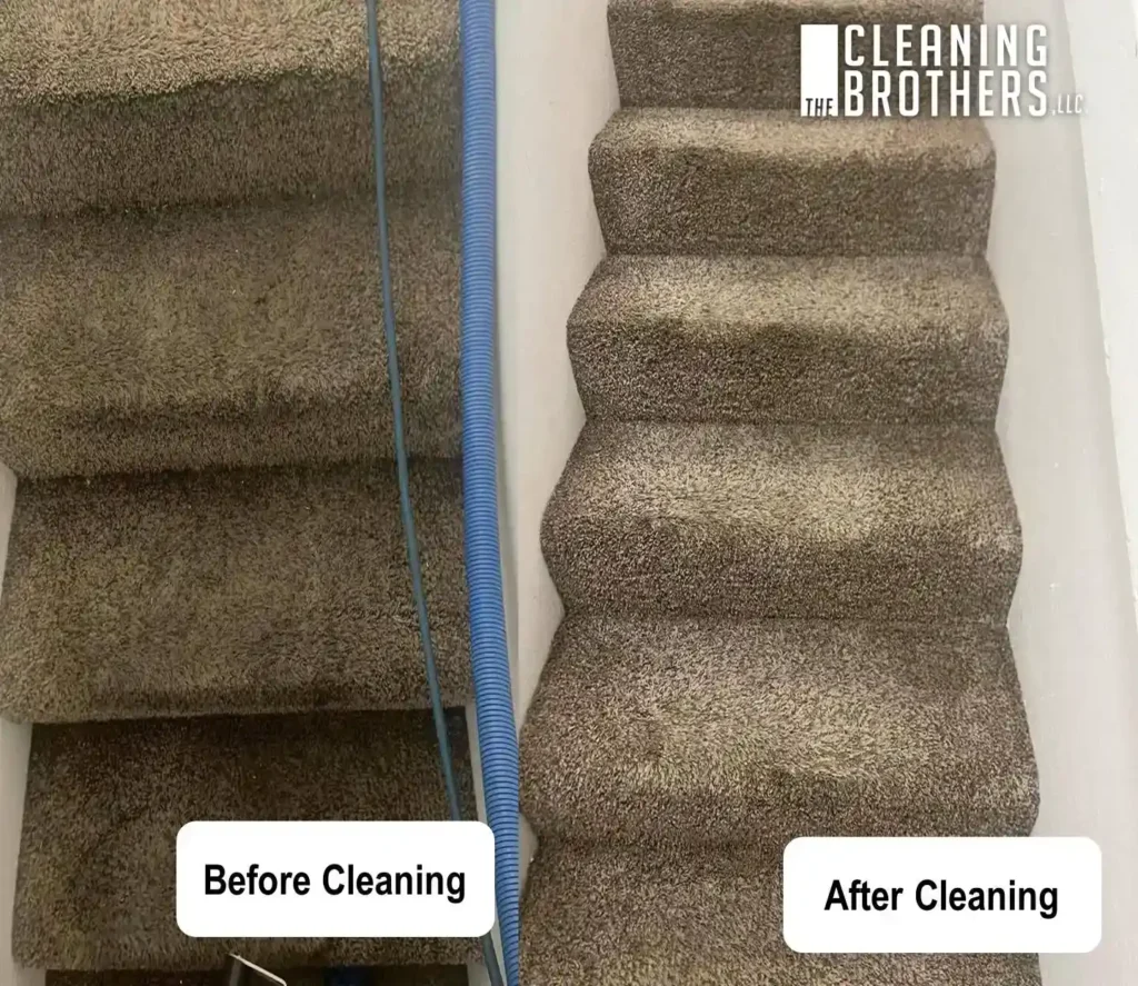 Staircase carpet deep cleaning transformation